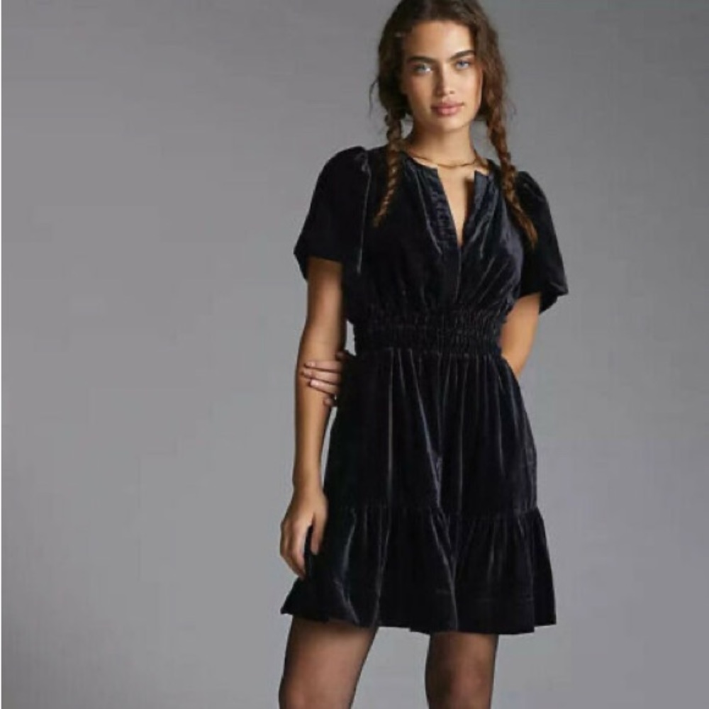 Anthropologie Somerset Mini Dress in Black Velvet